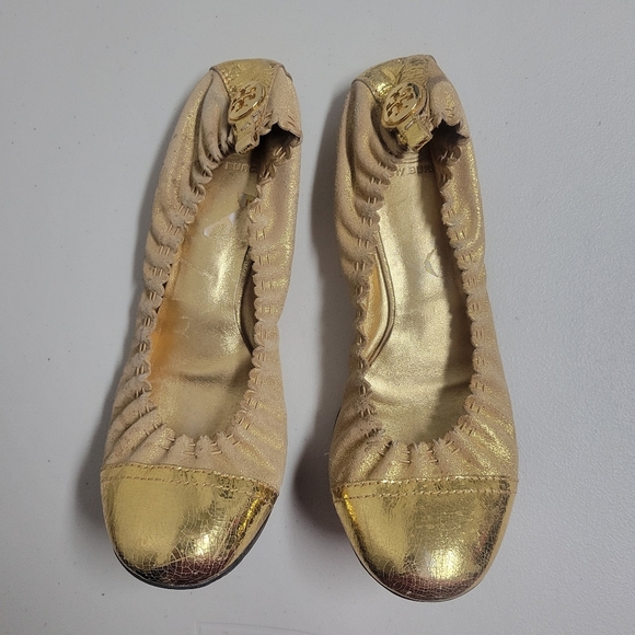 Tory Burch Gold Leather Ballet Flats Size 9. - Picture 1 of 13